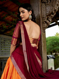 Elegant Orange Zari Woven Silk Festive Special Half Saree Lehenga