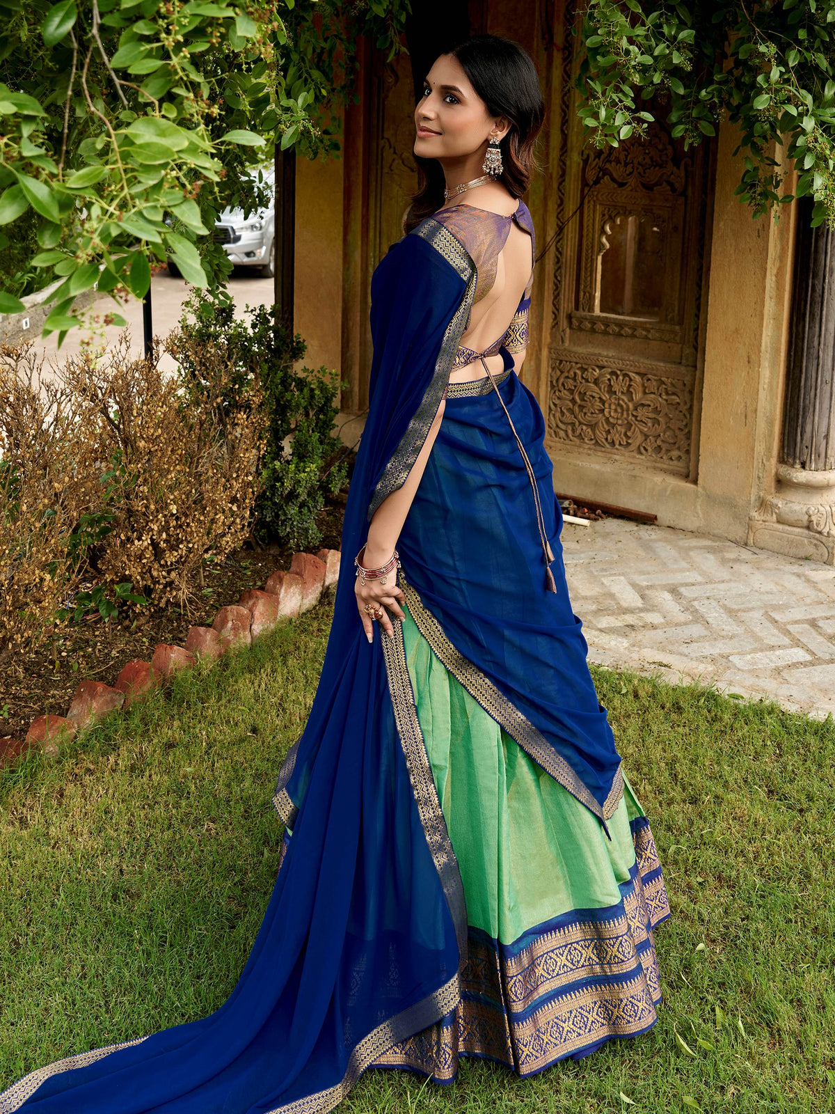 Lovely Pista Green Zari Woven Silk Function Wear Half Saree Lehenga