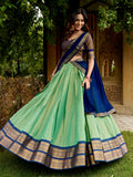 Lovely Pista Green Zari Woven Silk Function Wear Half Saree Lehenga