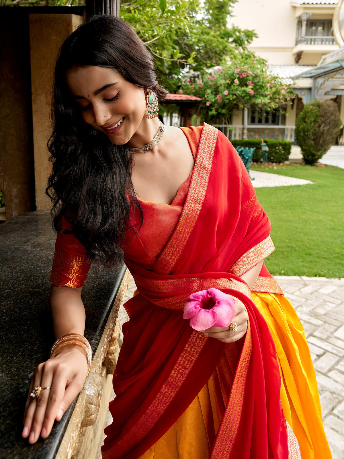 Adorable Yellow Zari Woven Silk Event Wear Half Saree Lehenga