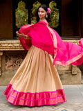 Charming Off-White Zari Woven Silk Festive Wear Half Saree Lehenga