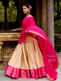 Charming Off-White Zari Woven Silk Festive Wear Half Saree Lehenga
