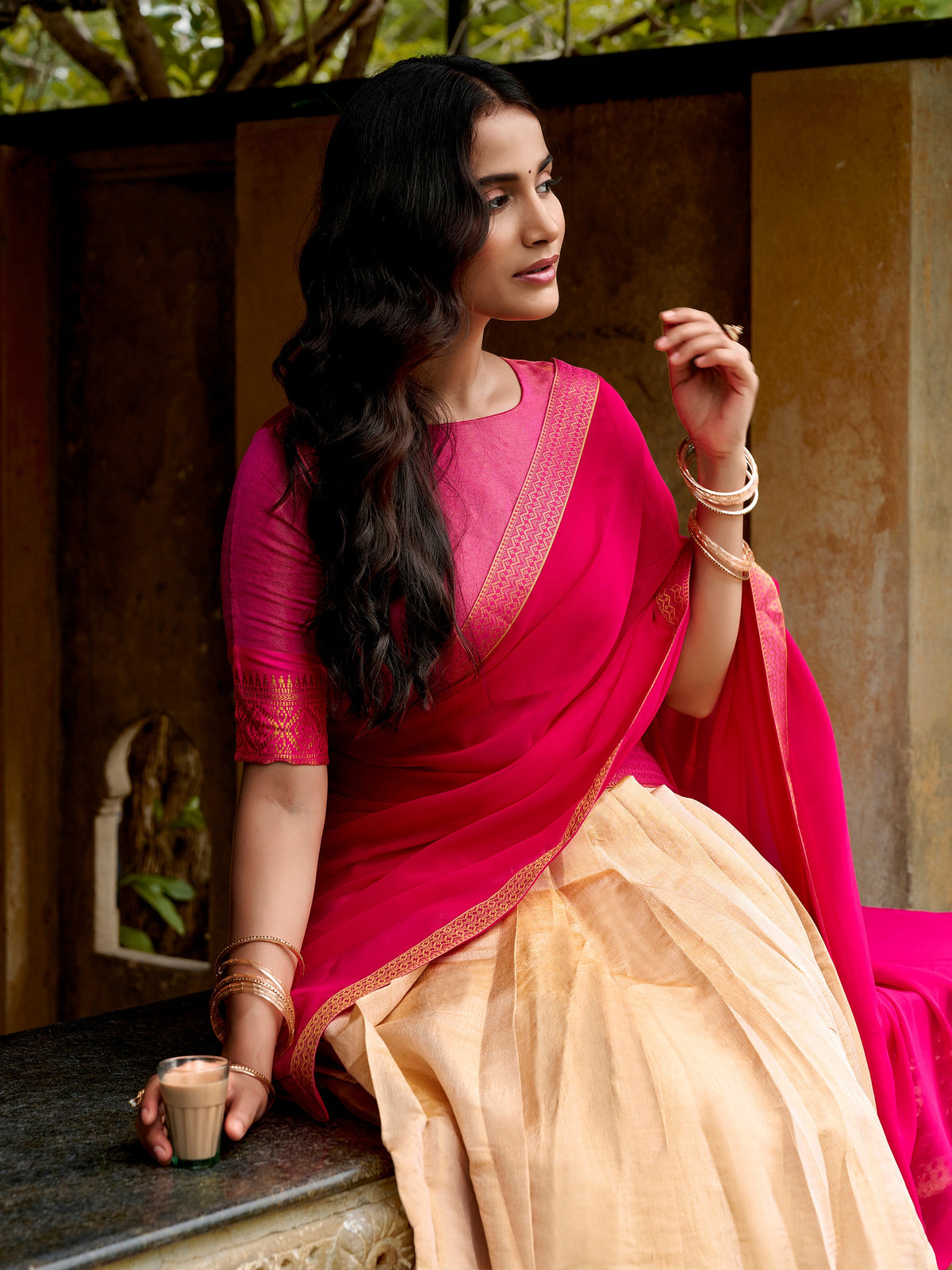 Charming Off-White Zari Woven Silk Festive Wear Half Saree Lehenga