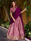 Awesome Pink Zari Weaving Silk Event Wear Half Saree Lehenga