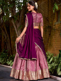 Awesome Pink Zari Weaving Silk Event Wear Half Saree Lehenga