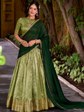Beautiful Pista Green Zari Weaving Silk Festive Wear Half Saree Lehenga
