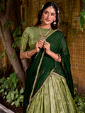 Beautiful Pista Green Zari Weaving Silk Festive Wear Half Saree Lehenga