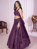Beautiful Purple Sequins Georgette Wedding Lehenga Choli With Dupatta