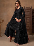 Attractive Black Sequins Work Net Festive Wear Sharara Suit