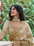 Amazing Cream Zari Woven Organza Silk Wedding Saree With Blouse