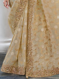 Amazing Cream Zari Woven Organza Silk Wedding Saree With Blouse
