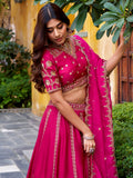 Gorgeous Rani Pink Sequins Silk Wedding Lehenga Choli With Dupatta