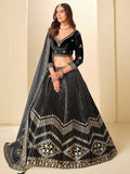 Dazzling Black Embroidered Velvet Wedding Wear Lehenga Choli With Dupatta