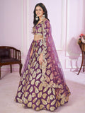 Attractive Purple Sequins Georgette Wedding Lehenga Choli