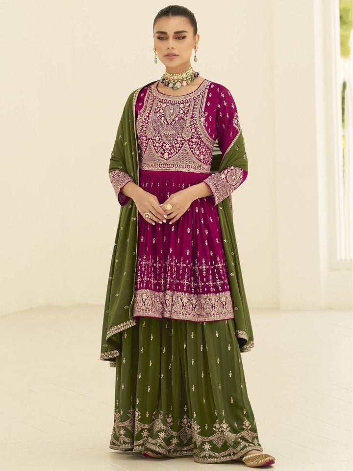 Beautiful Pink Embroidered Georgette Wedding Wear Palazzo Suit