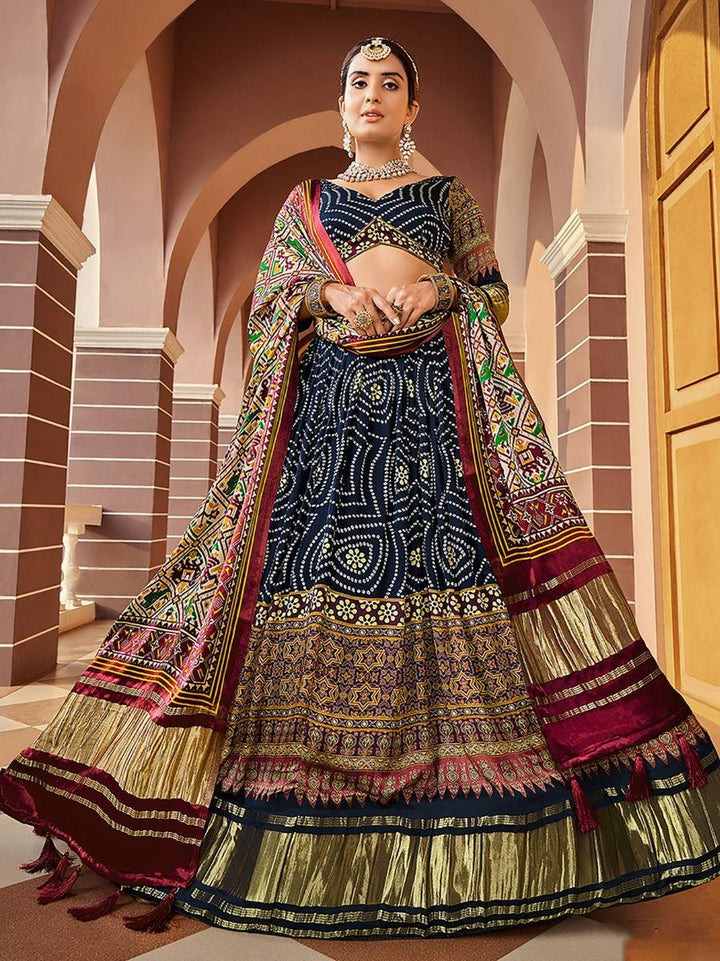 Ravishing Black Digital Printed Gaji Silk Lehenga Choli