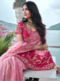 Dazzling Pink Zari Weaving Organza Engagement Wear Saree With Blouse