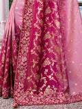 Dazzling Pink Zari Weaving Organza Engagement Wear Saree With Blouse