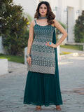Spectacular Teal Blue Sequins Georgette Festive Wear Sharara Suit With Dupatta