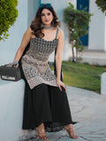 Marvelous Black Thread Embroidered Georgette Sharara Suit With Dupatta