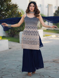 Amazing Navy Blue Embroidered Georgette Event Wear Sharara Suit
