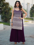 Precious Purple Sequins Work Georgette Festive Wear Sharara Suit