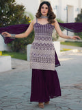 Precious Purple Sequins Work Georgette Festive Wear Sharara Suit