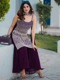 Precious Purple Sequins Work Georgette Festive Wear Sharara Suit