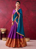 Precious Purple Zari Weaving Cotton Traditional Half Saree Lehenga