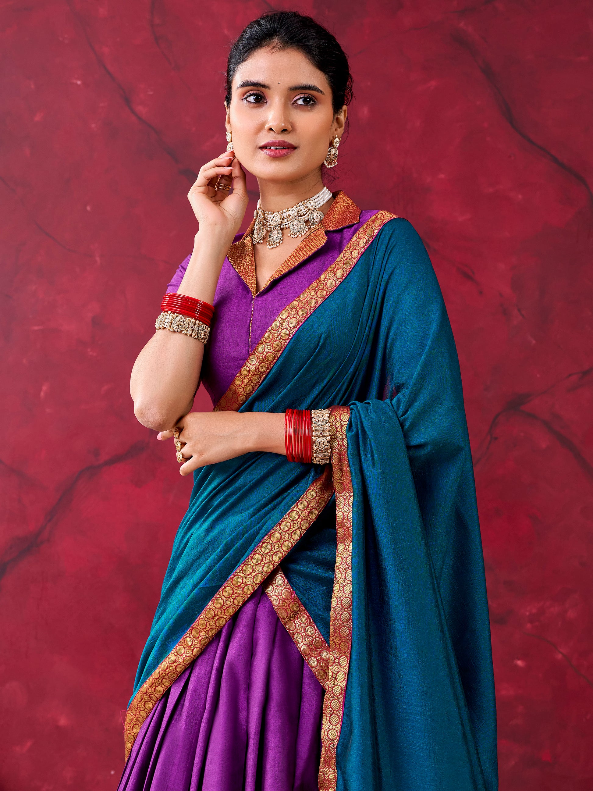 Precious Purple Zari Weaving Cotton Traditional Half Saree Lehenga