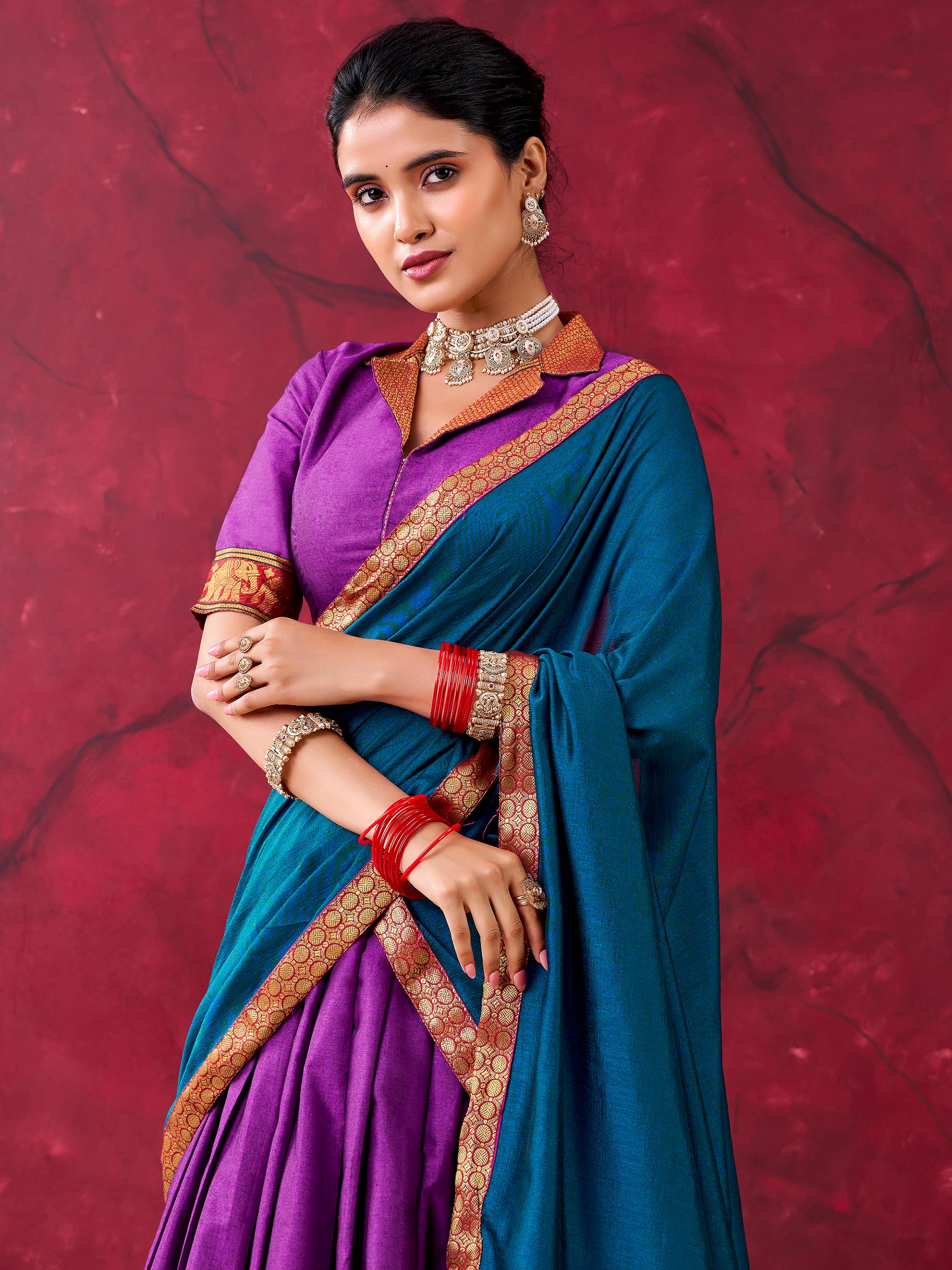 Precious Purple Zari Weaving Cotton Traditional Half Saree Lehenga