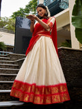 Alluring White Zari Weaving Cotton Festival Wear Lehenga Choli