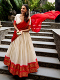Alluring White Zari Weaving Cotton Festival Wear Lehenga Choli