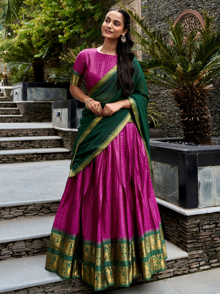 Dazzling Magenta Zari Weaving Cotton Festival Wear Lehenga Choli