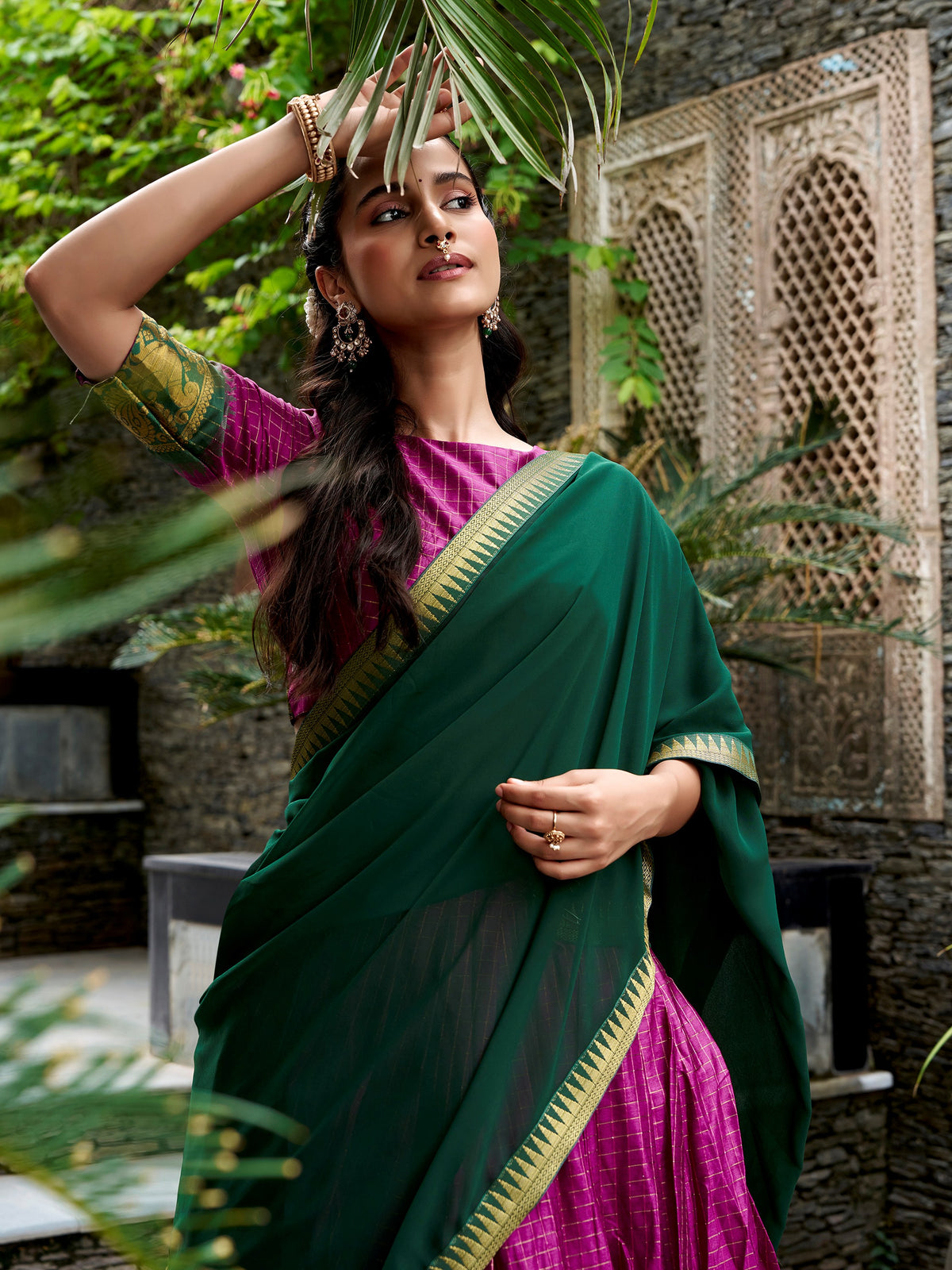 Dazzling Magenta Zari Weaving Cotton Festival Wear Lehenga Choli