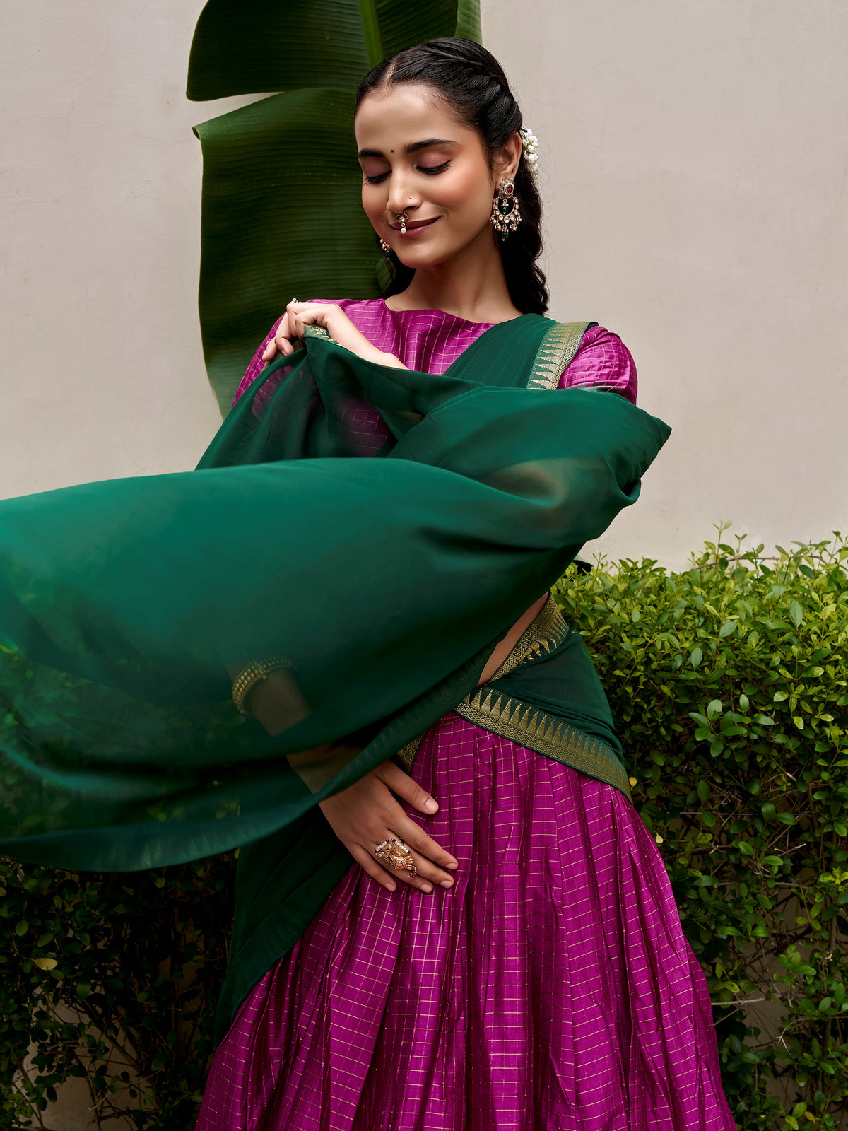 Dazzling Magenta Zari Weaving Cotton Festival Wear Lehenga Choli
