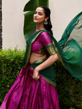 Dazzling Magenta Zari Weaving Cotton Festival Wear Lehenga Choli