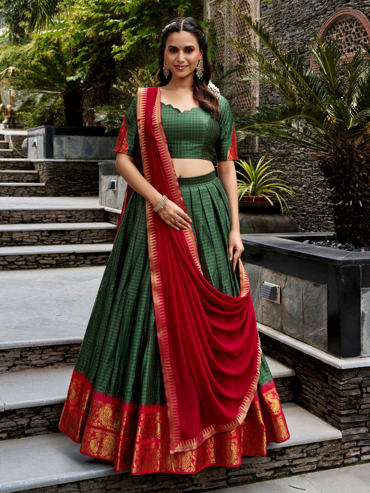 Gorgeous Green Zari Weaving Cotton Festival Wear Lehenga Choli