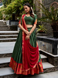 Gorgeous Green Zari Weaving Cotton Festival Wear Lehenga Choli