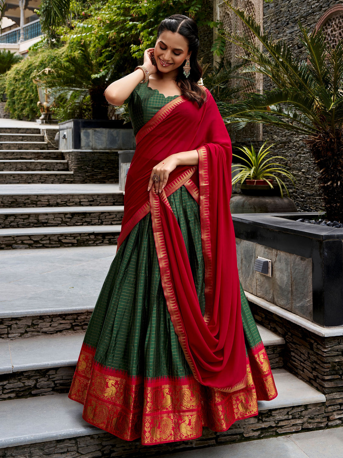 Gorgeous Green Zari Weaving Cotton Festival Wear Lehenga Choli