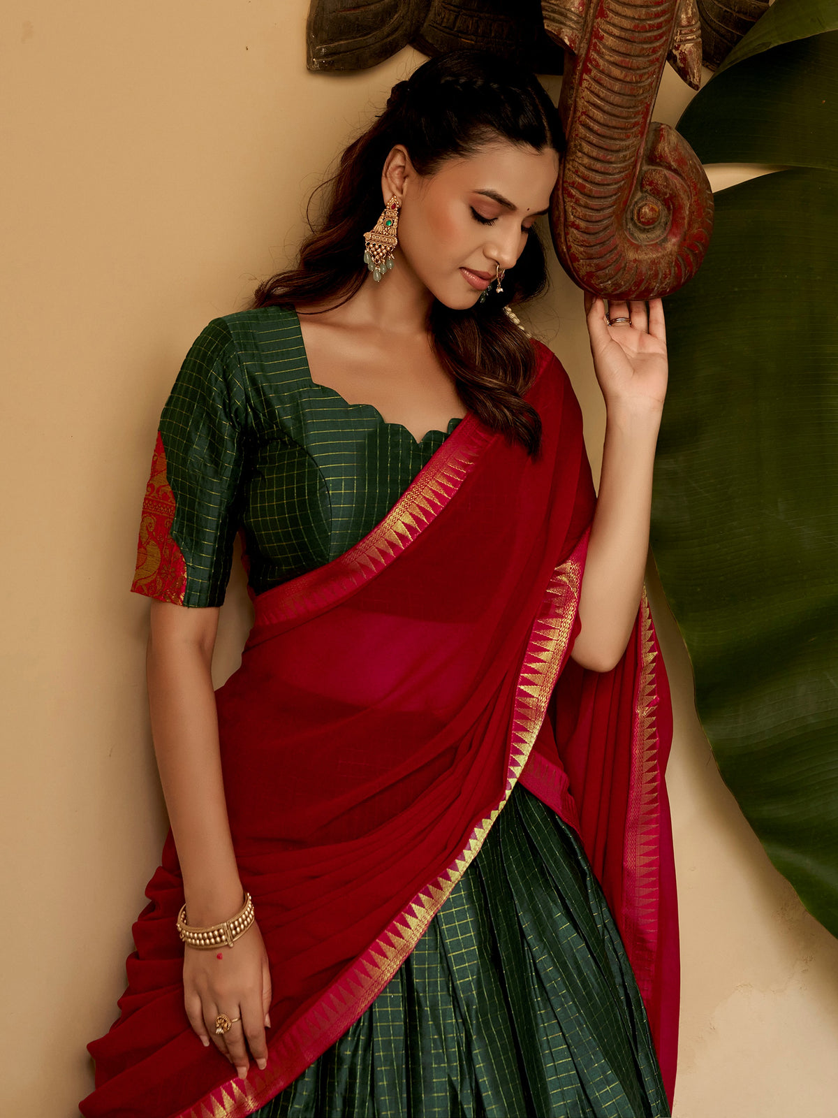 Gorgeous Green Zari Weaving Cotton Festival Wear Lehenga Choli