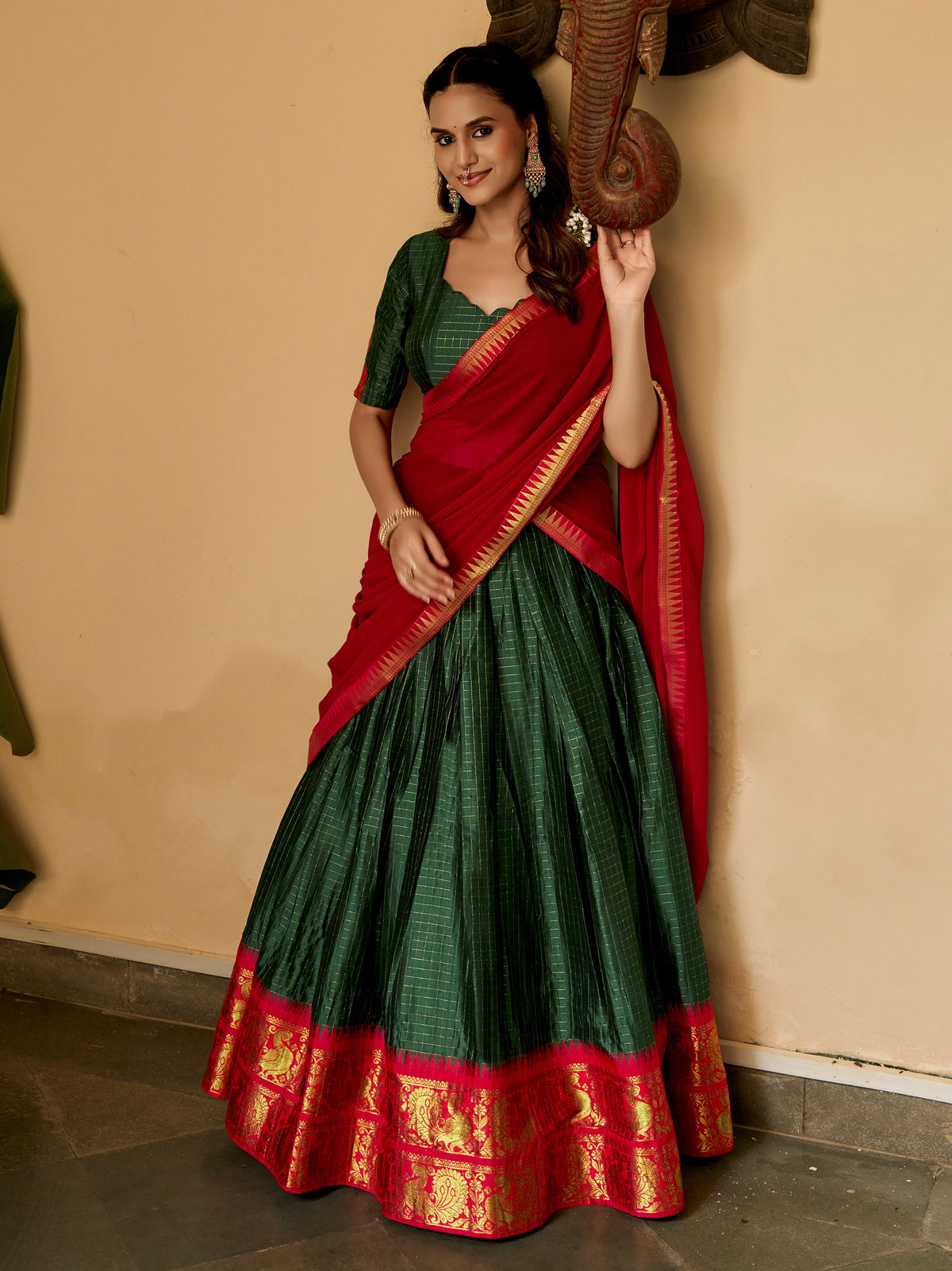 Gorgeous Green Zari Weaving Cotton Festival Wear Lehenga Choli