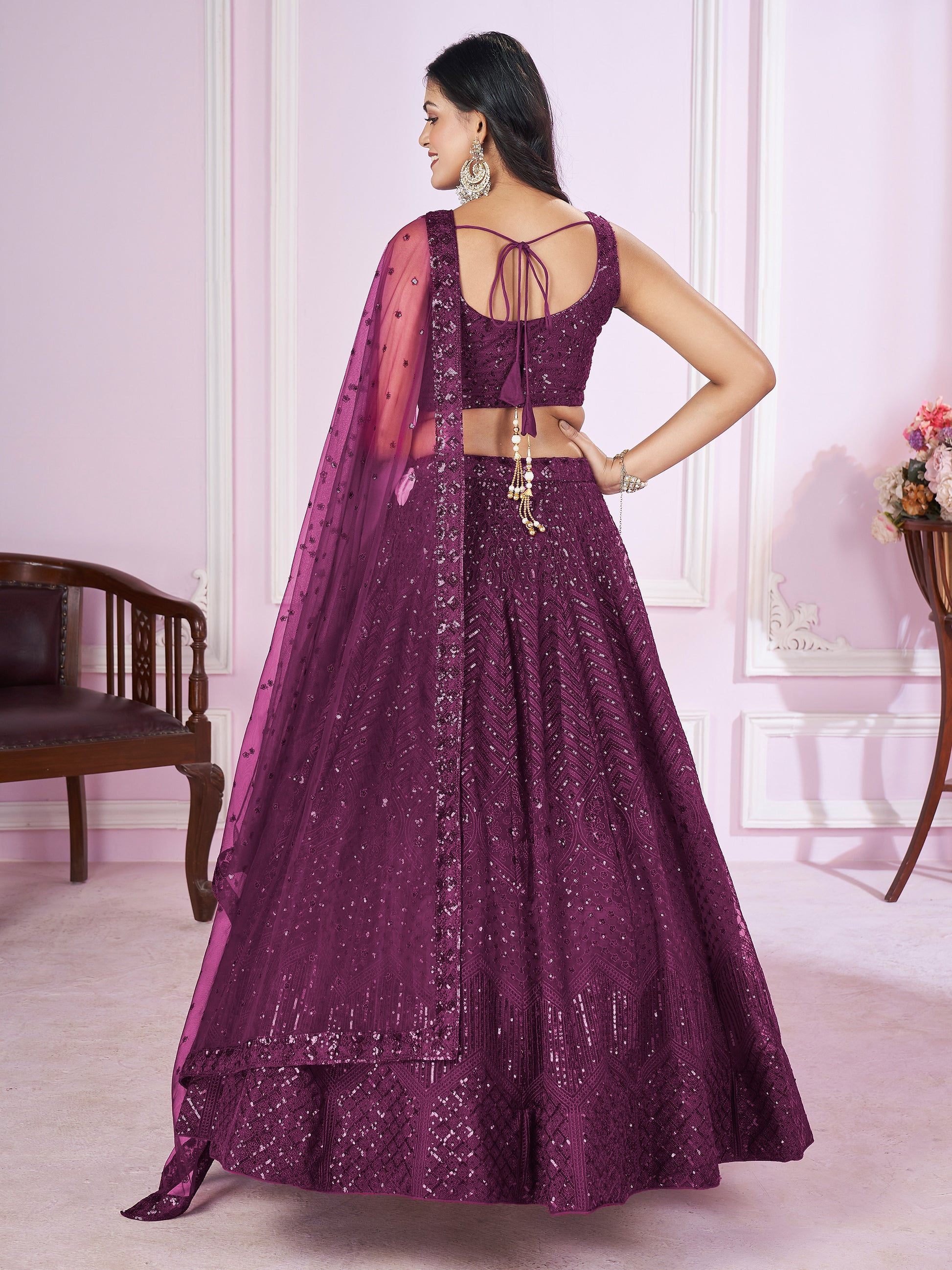 Gorgeous Purple Sequins Net Designer Lehenga Choli With Dupatta