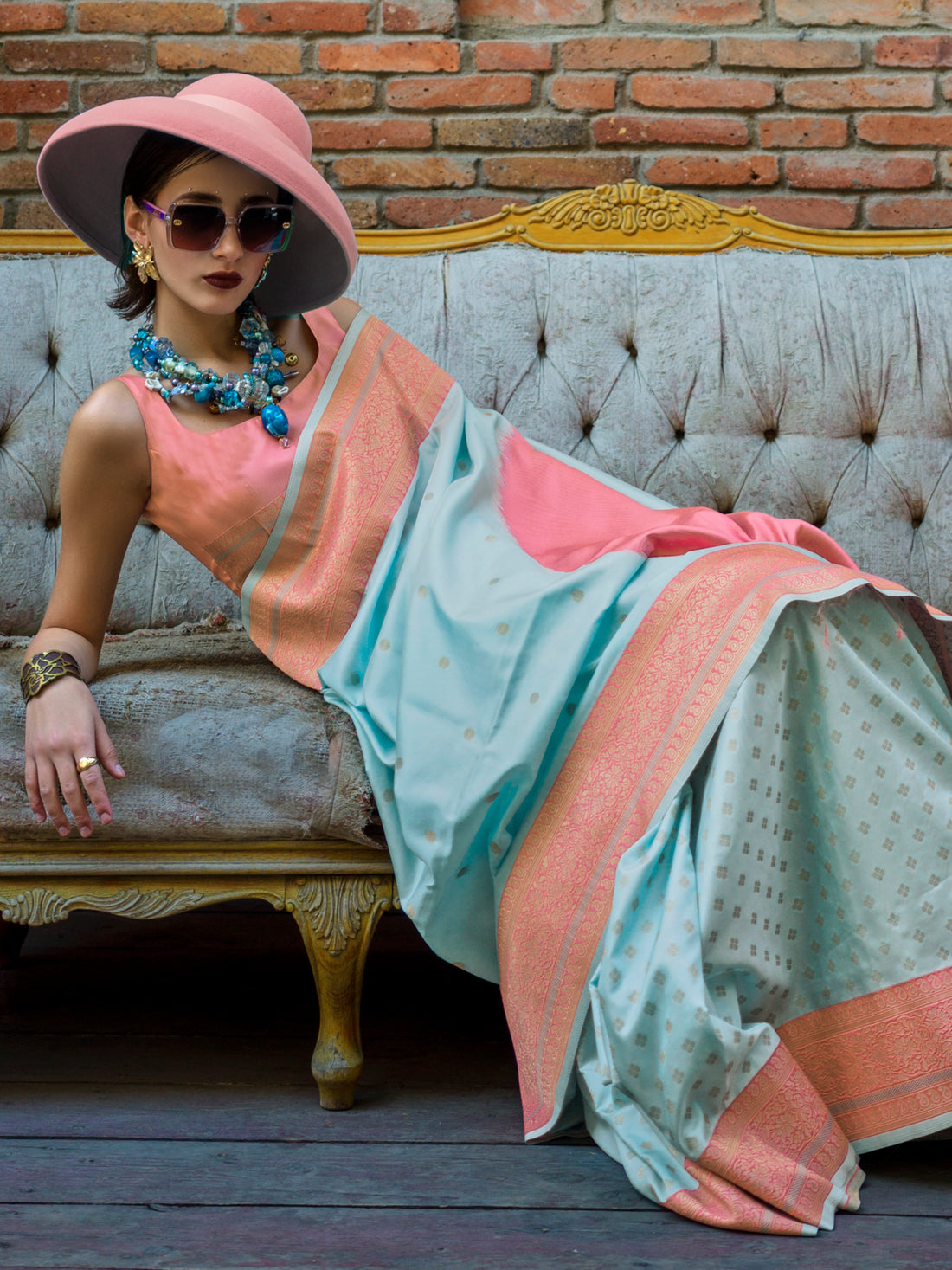 Attractive Sky Blue Zari Weaving Silk Event Wear Saree With Blouse