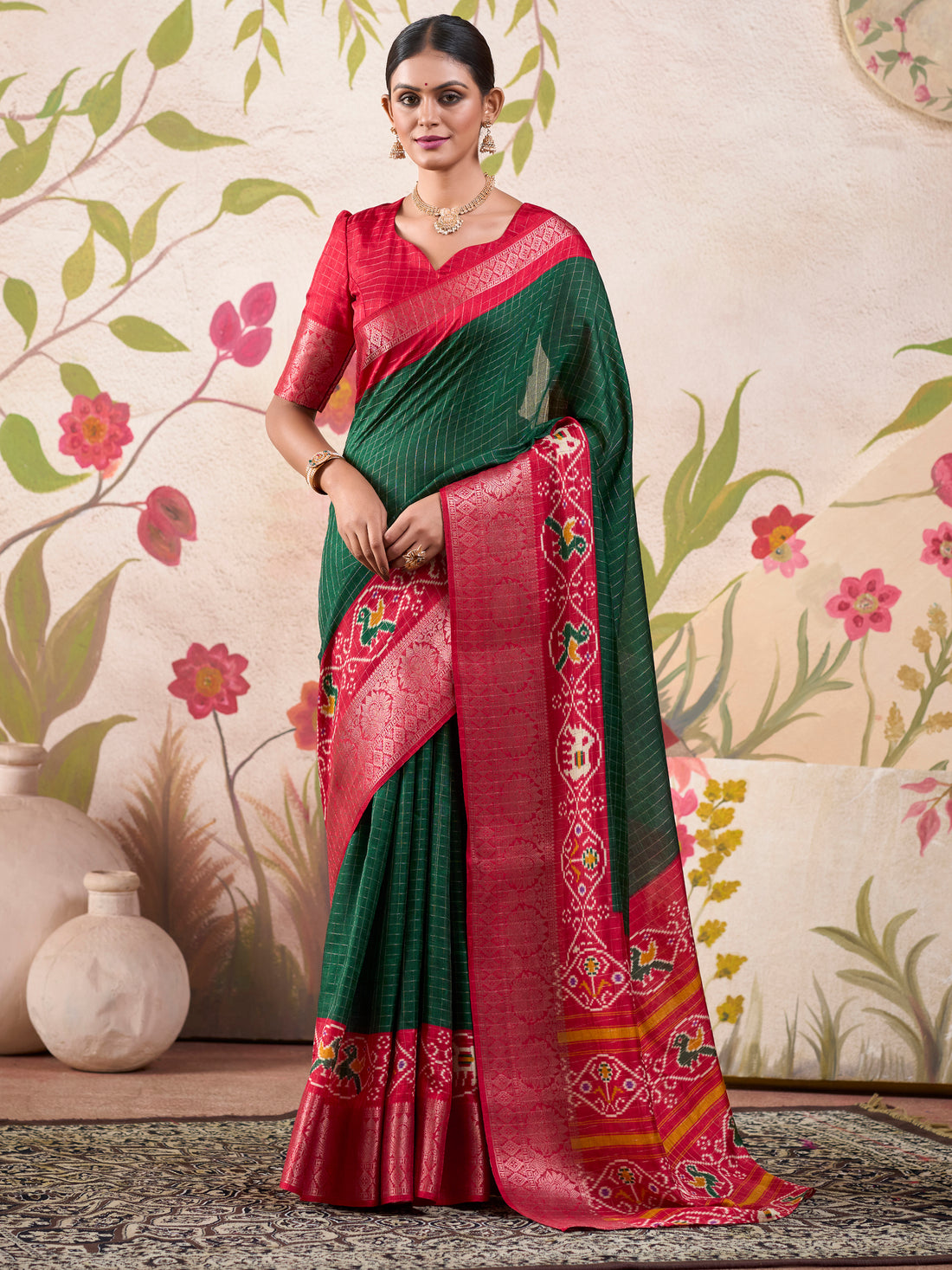 Fascinating Green Patola Printed Tussar Silk Festival Wear Saree