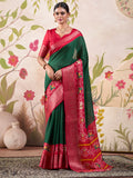 Fascinating Green Patola Printed Tussar Silk Festival Wear Saree