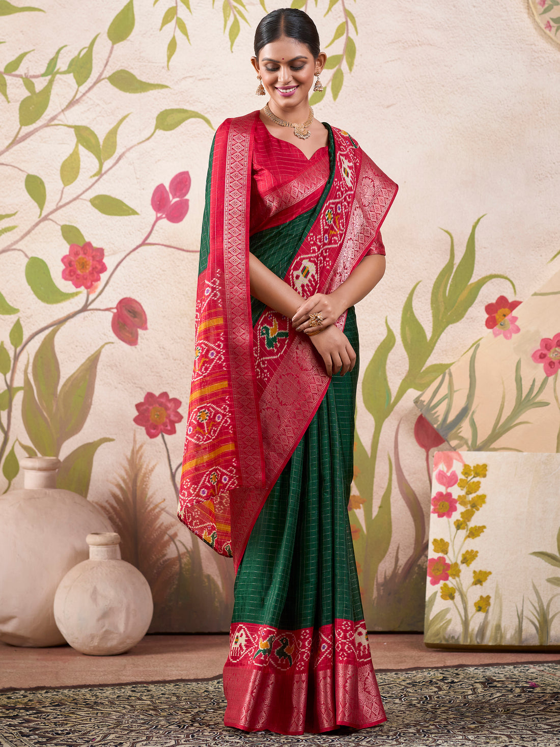Fascinating Green Patola Printed Tussar Silk Festival Wear Saree