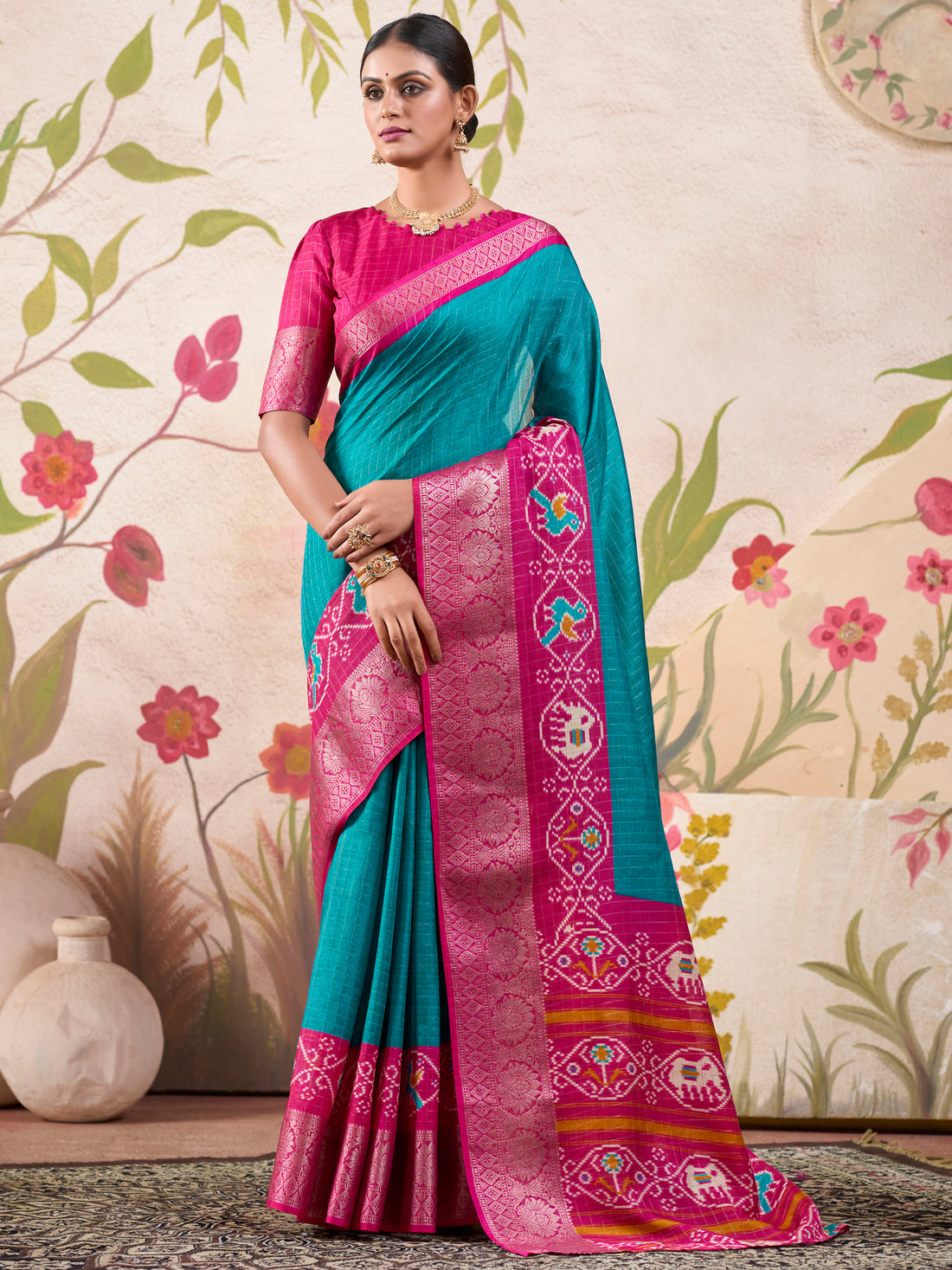 Attractive Blue Patola Printed Tussar Silk Traditional Saree With Blouse