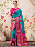 Attractive Blue Patola Printed Tussar Silk Traditional Saree With Blouse