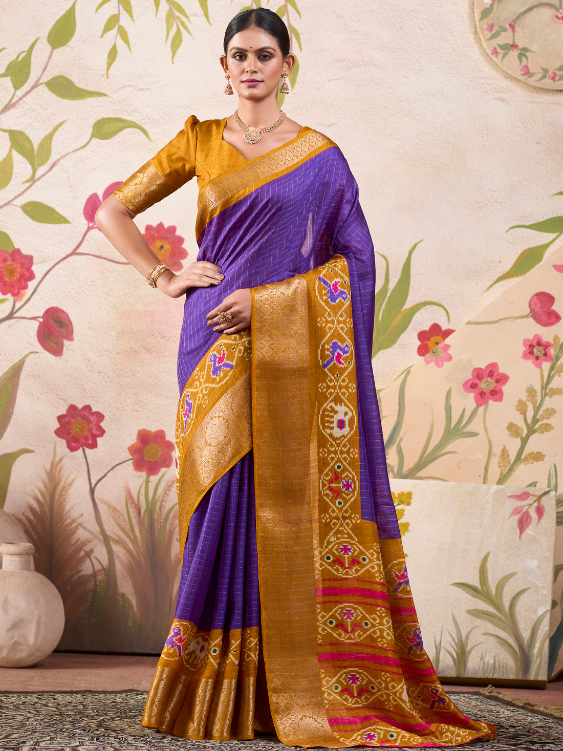 Stunning Purple Patola Printed Tussar Silk Event Wear Saree With Blouse